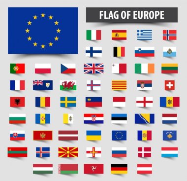 Avrupa'nın resmi bayrakları kümesi. Bayrak tasarım kayan