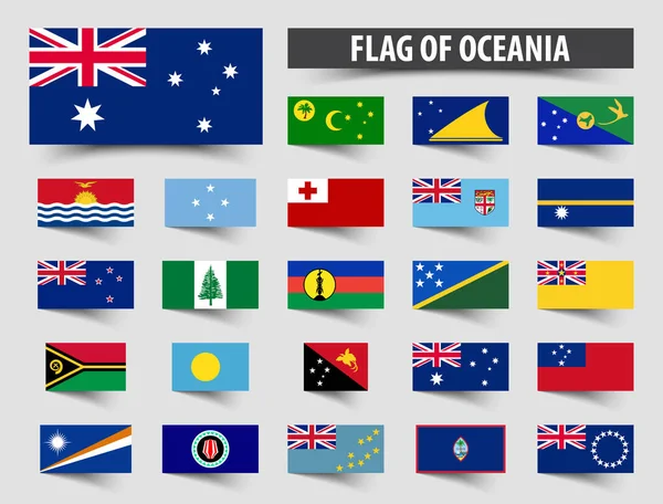 Set of official flags of Oceania . Floating flag design — Stock Vector