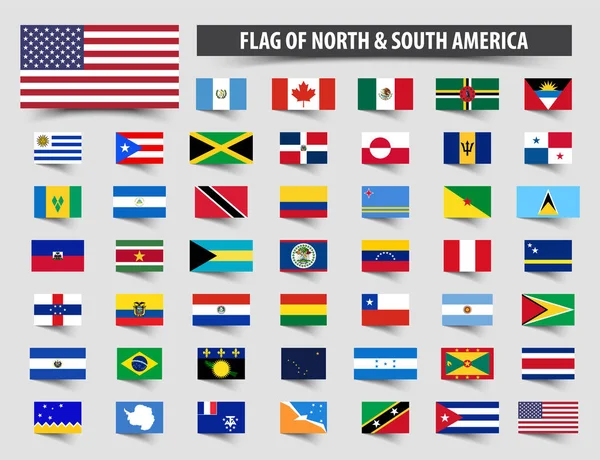 Set officiële vlaggen van Noord- en Zuid-Amerika. Drijven vlag ontwerp — Stockvector