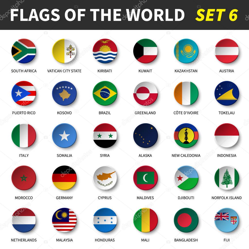 All flags of the world set 6 . Circle and concave design .