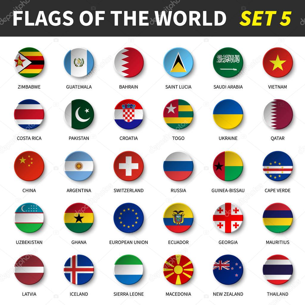 All flags of the world set 5 . Circle and concave design .