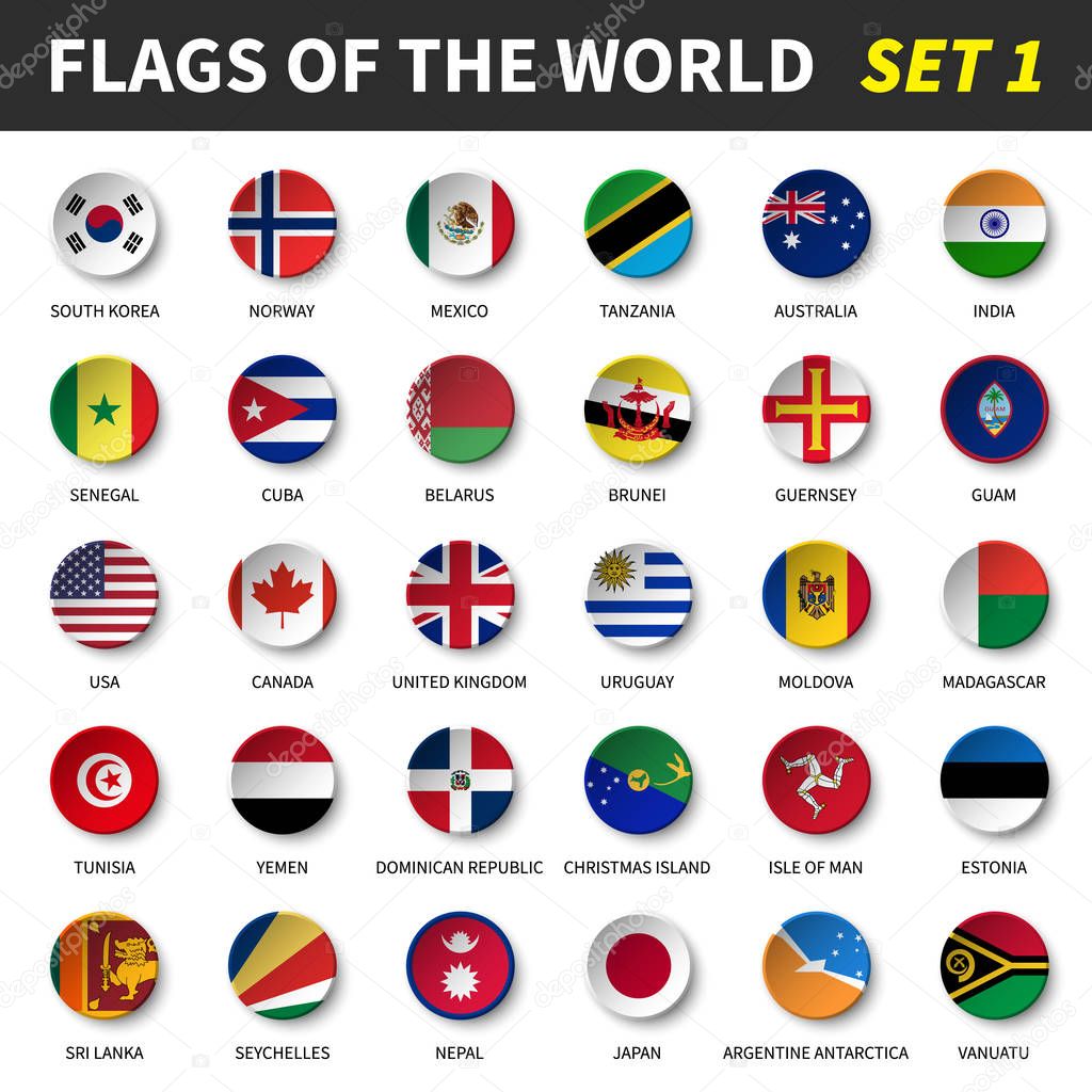 All flags of the world set 1 . Circle and concave design .