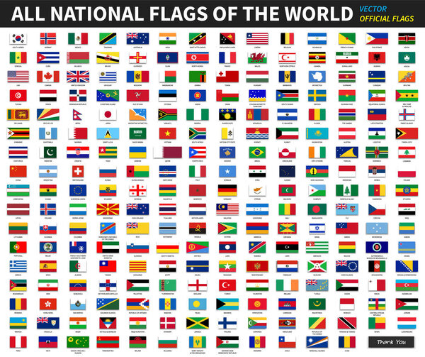 Все официальные национальные флаги мира. Формальный дизайн. Вектор
