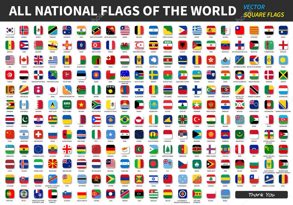 All official national flags of the world . Square design . Vector .