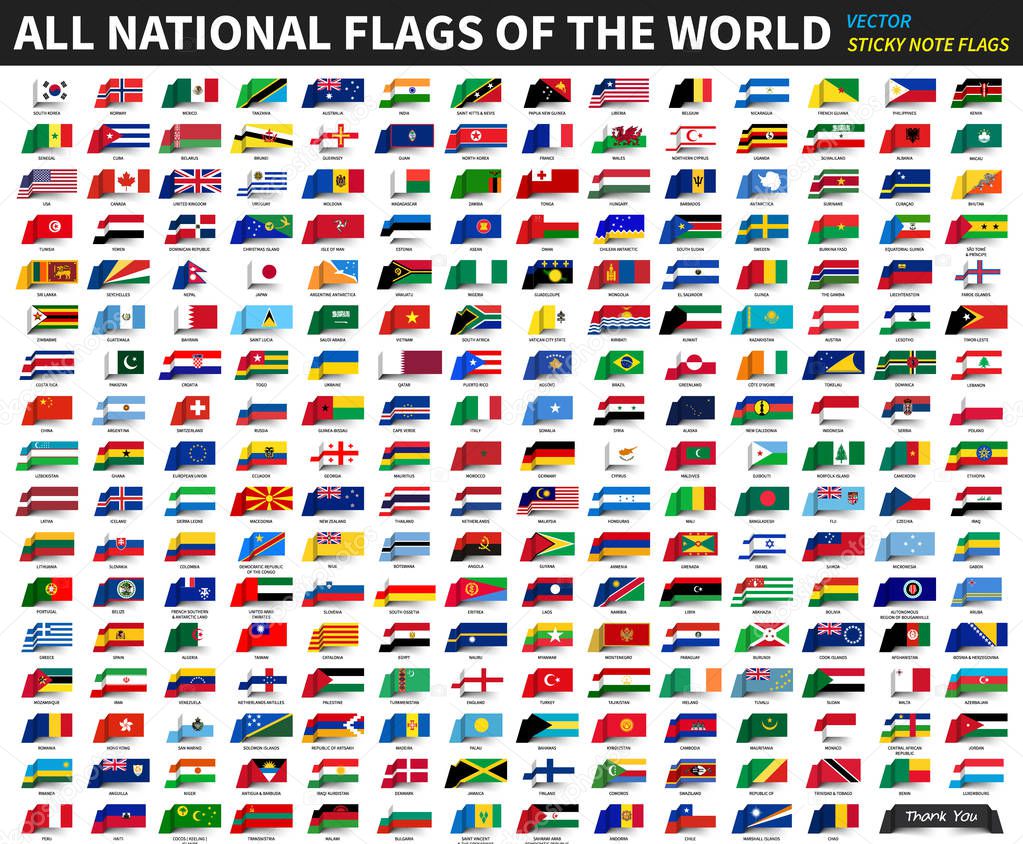 All official national flags of the world . Sticky note design . Vector