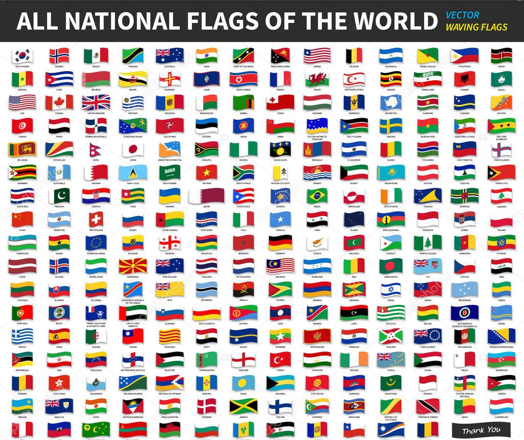 All official national flags of the world . Waving design . Vector .