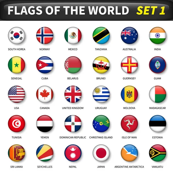 Todas as bandeiras do mundo definido 1. Design circular e convexo —  Vetores de Stock