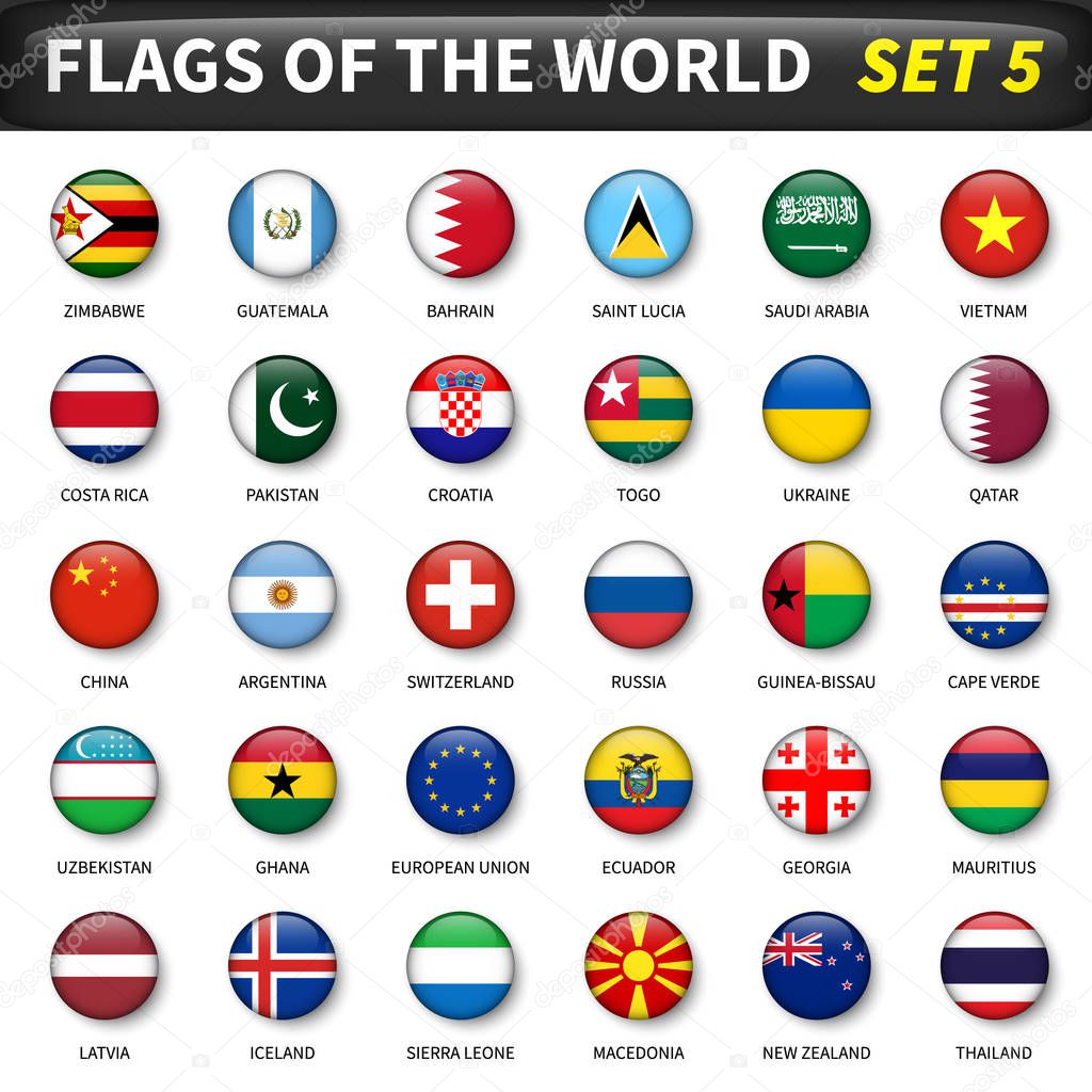 All flags of the world set 5 . Circle and convex design