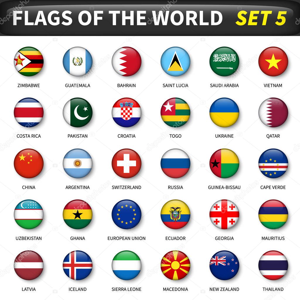 All flags of the world set 5 . Circle and convex design .