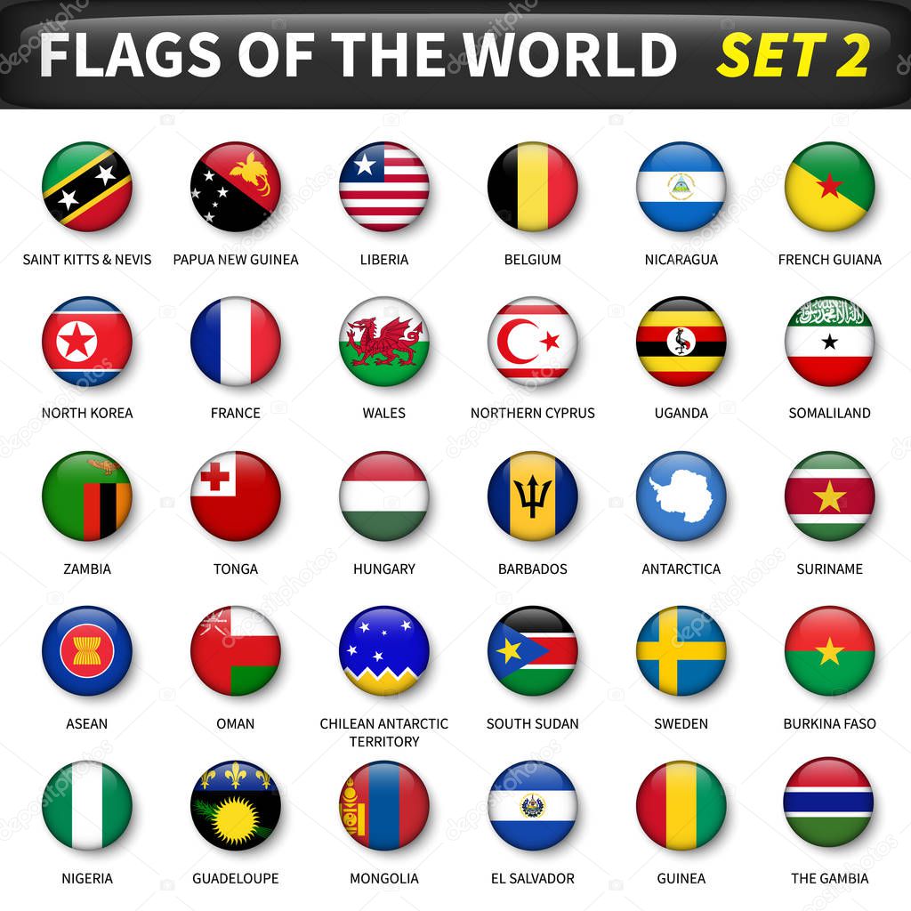 All flags of the world set 2 . Circle and convex design