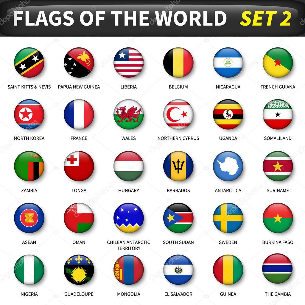 All flags of the world set 2 . Circle and convex design .