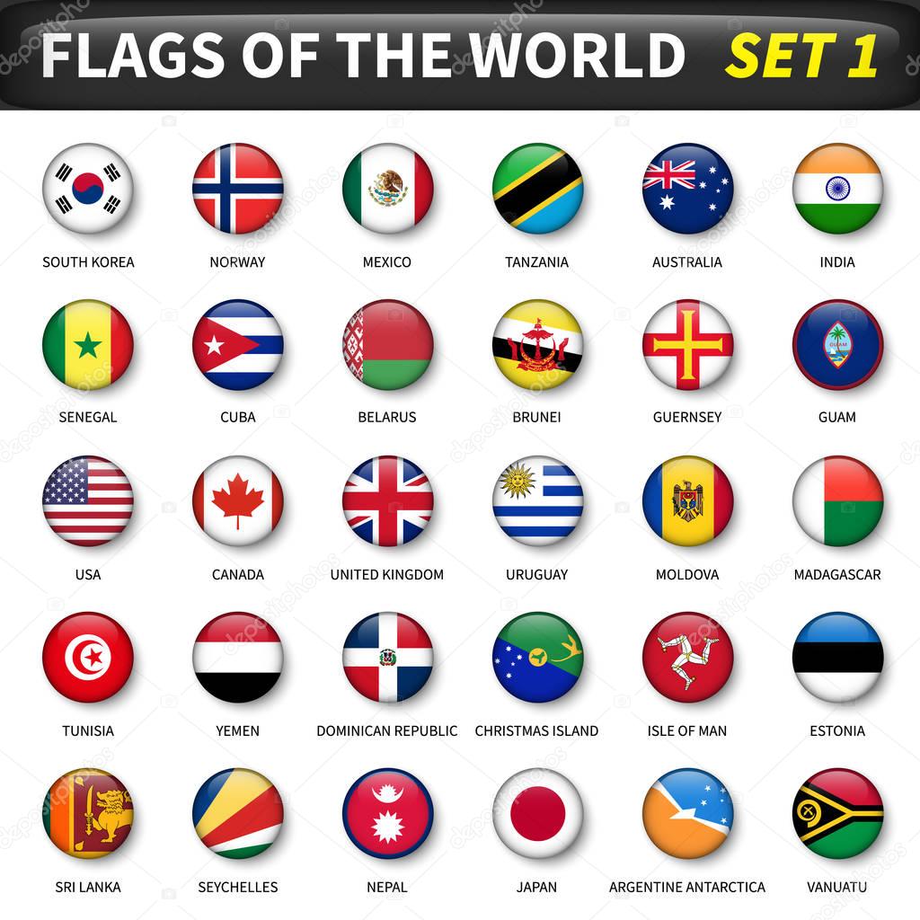 All flags of the world set 1 . Circle and convex design .