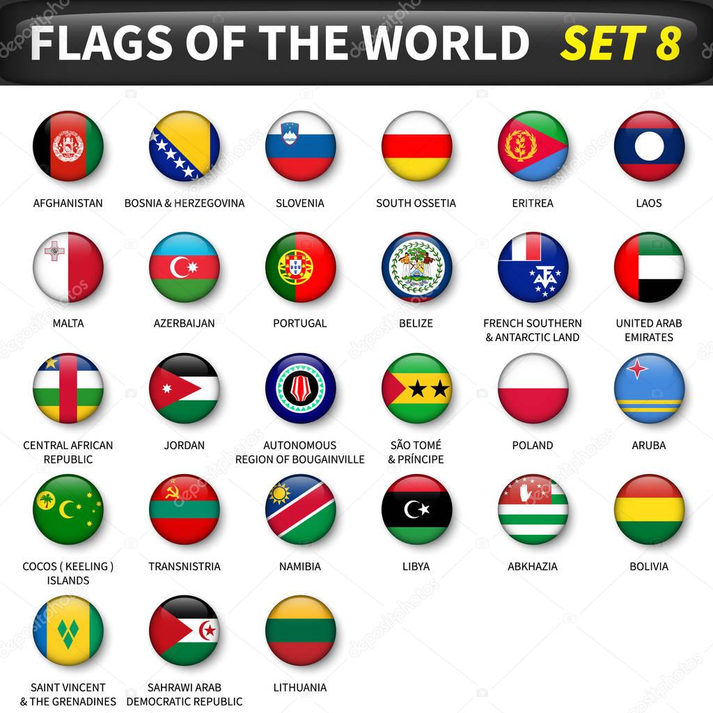All flags of the world set 8 . Circle and convex design .