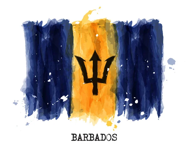 Bandera de pintura acuarela de Barbados. Vector — Archivo Imágenes Vectoriales