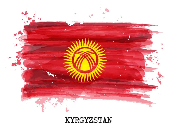 Acquerello bandiera pittura del Kirghizistan. Vettore — Vettoriale Stock