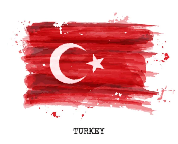 Watercolor painting flag of Turkey . Vector — Stock Vector