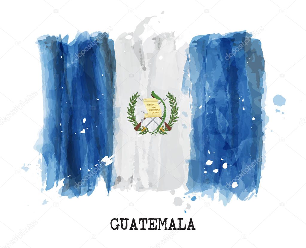 Watercolor painting flag of Guatemala . Vector