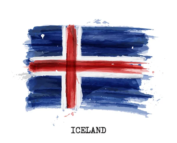 Malba akvarel vlajka Islandu. Vektor — Stockový vektor