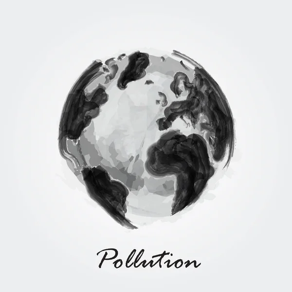 Pollution world . Watercolor painting design of world map . Ecological concept . Vector — Stock Vector