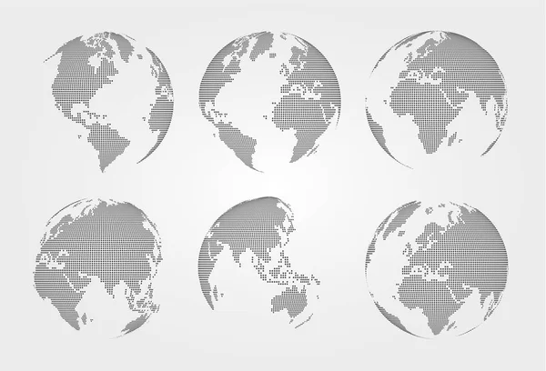 Set di mappe del mondo. Stile punteggiato. Vettore — Vettoriale Stock