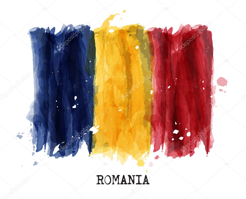 Watercolor painting design flag of Romania . Vector