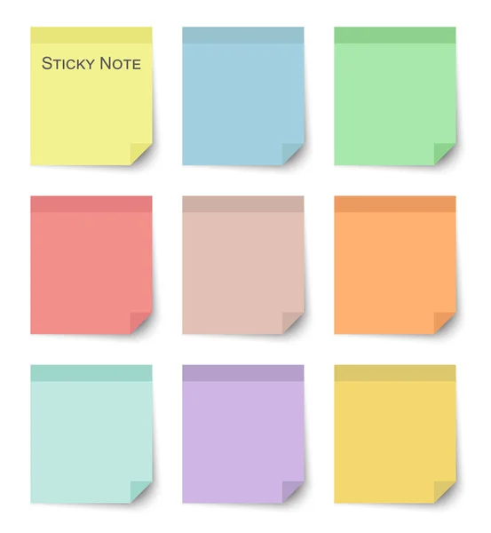Conjunto de notas pegajosas com design de cores planas e pastel. Vetor — Vetor de Stock