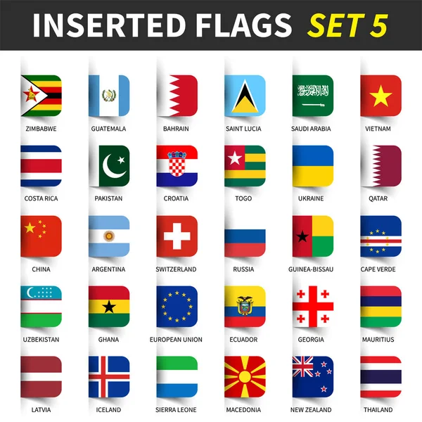 All flags of the world set 5 . Inserted and floating sticky note design . ( 5/8 ) — Stock Vector