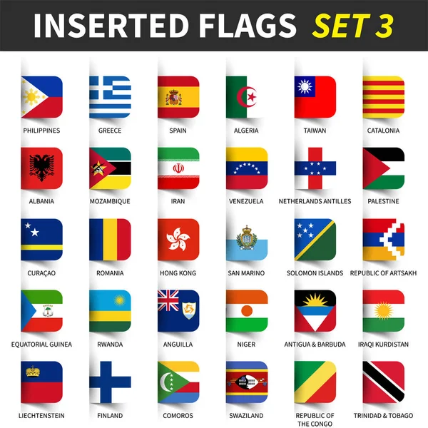 All flags of the world set 3. Inserted and floating sticky note design. (3 / 8)  ) — стоковый вектор