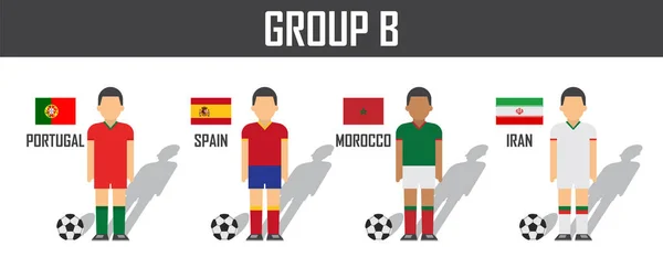 Ποδόσφαιρο Κύπελλο 2018 ομάδα ομάδα Β. Ποδοσφαιριστές με ομοιόμορφο και εθνικές σημαίες ζέρσεϊ. Διάνυσμα για διεθνή παγκόσμιο πρωτάθλημα τουρνουά — Διανυσματικό Αρχείο