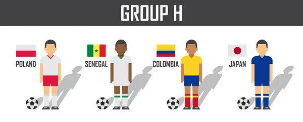 Ποδόσφαιρο Κύπελλο 2018 ομάδα ομάδα Χ. Ποδοσφαιριστές με ομοιόμορφο και εθνικές σημαίες ζέρσεϊ. Διάνυσμα για διεθνή παγκόσμιο πρωτάθλημα τουρνουά — Διανυσματικό Αρχείο