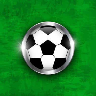 Futbol simgesi. Futbol topu ile kaplı cam ve metal yeşil renk çim doku arka plan üzerinde kenar. Uluslararası Dünya Şampiyonası turnuva için vektör