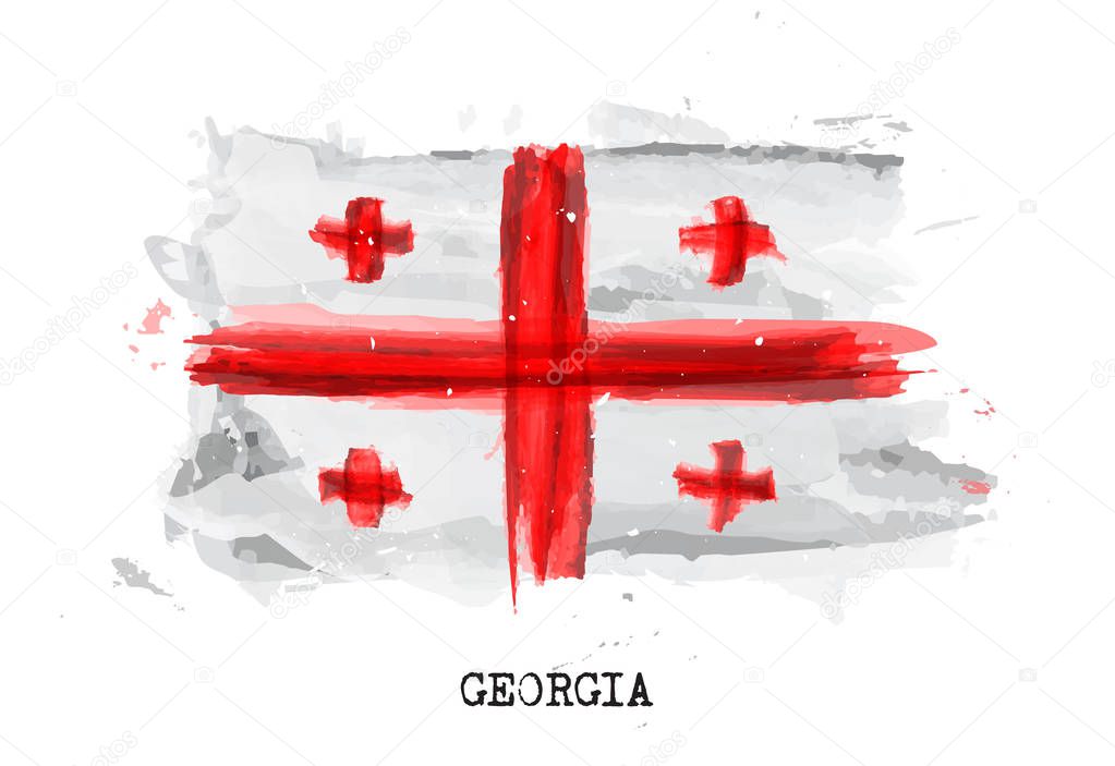 Realistic watercolor painting flag of Georgia . Vector .