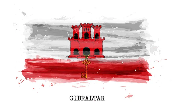 Bandera realista de pintura acuarela de Gibraltar. Vector  . — Archivo Imágenes Vectoriales