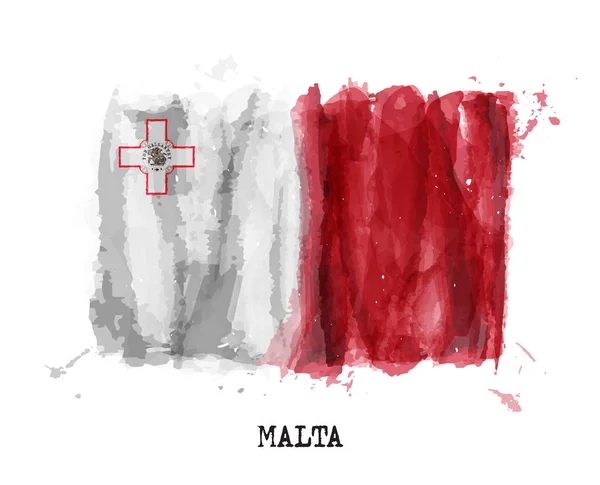 Realistico acquerello pittura bandiera di Malta. Vettore  . — Vettoriale Stock
