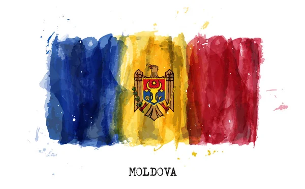 Moldova 'nın gerçekçi suluboya bayrağı. Vektör . — Stok Vektör