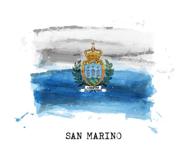 Bandeira de pintura aquarela realista de San marino. Vetor  . — Vetor de Stock