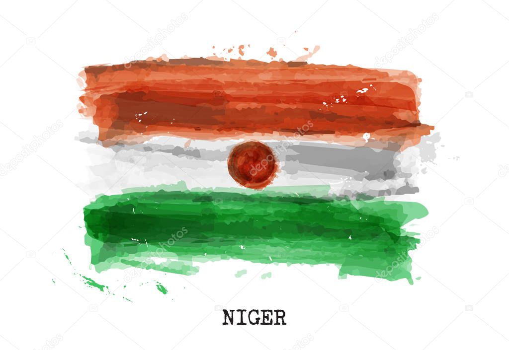 Realistic watercolor painting flag of Niger . Vector .
