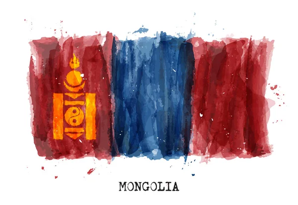 Realistico Acquerello Pittura Bandiera Della Mongolia Vettore — Vettoriale Stock