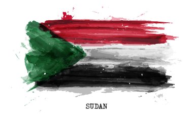 Realistic watercolor painting flag of Sudan . Vector . clipart