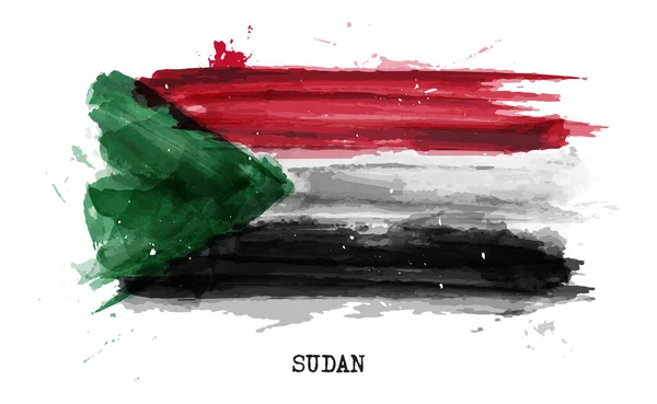 Realistische Aquarellmalerei Flagge Des Sudan Vektor — Stockvektor