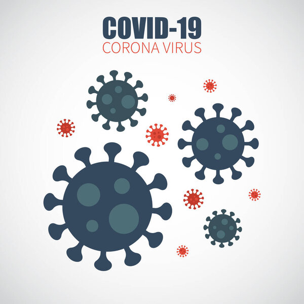 COVID-19. Вирус Короны заражен. Причина атипичной пневмонии, MERS COV и COVID-19 у человека. Плоский и простой дизайн. Серый цвет виньетки фон. Вектор
 .
