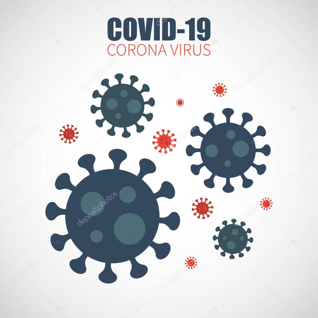 COVID-19 . Corona virus infected . Cause of SARS , MERS COV and COVID-19 in human . Flat and simple design . Gray color vignette background . Vector .