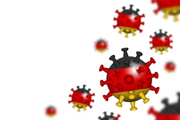 Covid Virus Corona Fluttuante Con Bandiera Germania Sfondo Bianco Isolato — Vettoriale Stock