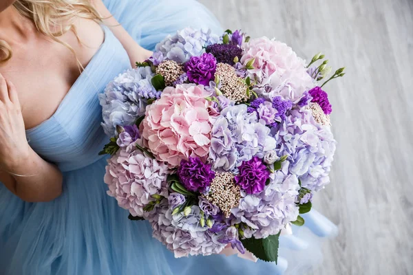 woman  with hydrangea bouquet flowers