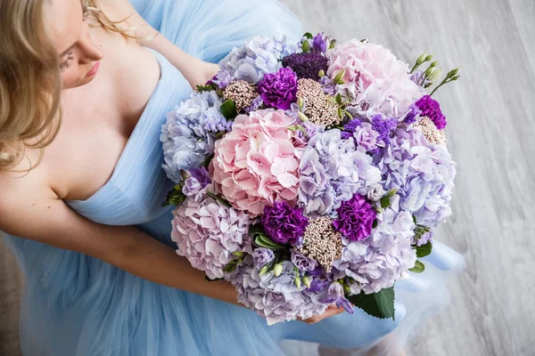 woman  with hydrangea bouquet flowers