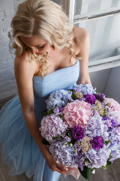 woman  with hydrangea bouquet flowers