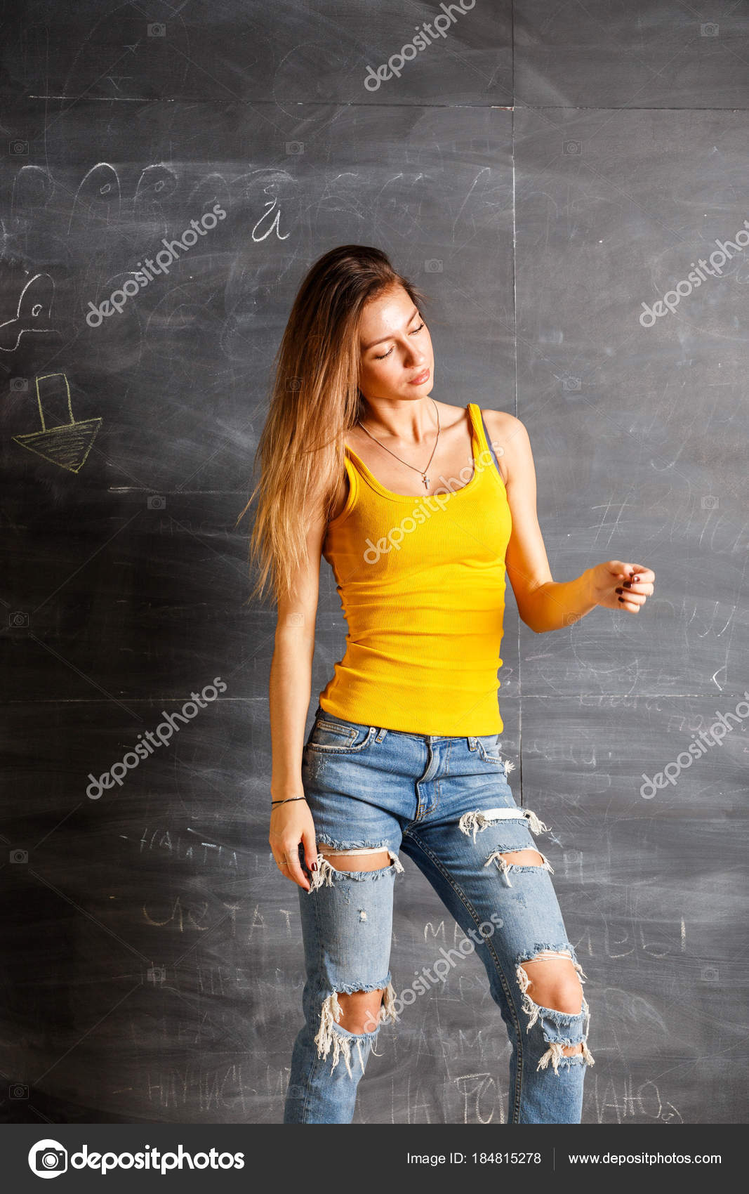 yellow t shirt and jeans