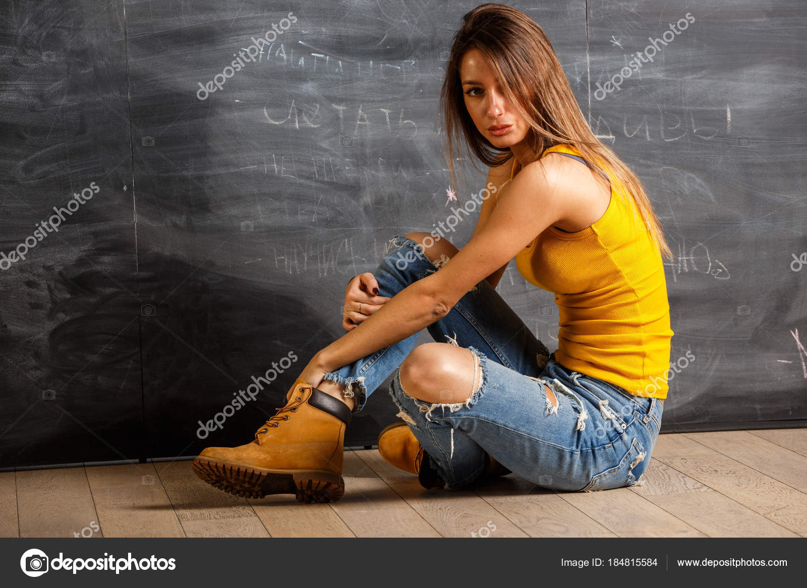 yellow shirt blue jeans