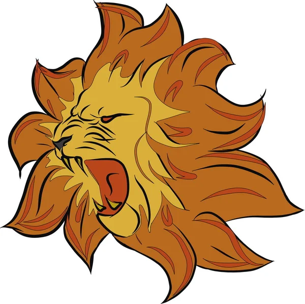Croquis Lion Avec Une Crinière Forme Fleur Grogne Bouche Ouverte — Image vectorielle