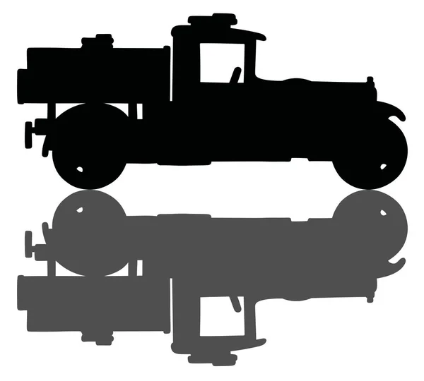 Чорний силует старовинної танкової вантажівки — стоковий вектор